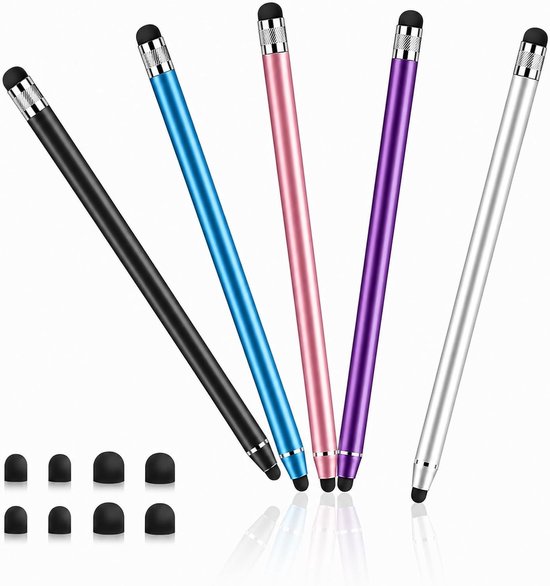 5 stuks tabletpennen voor alle tablets, tabletstylus 2 in 1 met 5 mm en 7 mm siliconen punten, touchscreen-pen met hoge precisie, stylus pen voor smartphone