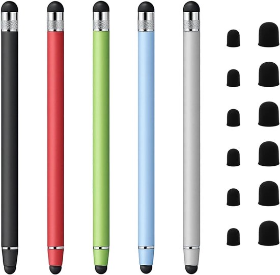 5 stuks touchscreen-styluspen, 2-in-1, universele stylus voor touchscreen, zeer gevoelige en zeer nauwkeurige tabletpen, compatibel met Samsung Smartphones Tablet Mi Galaxy