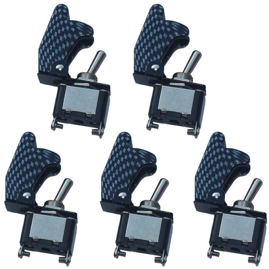 5 Stuks Tuimelschakelaar Koolstofvezel Kaft Schakelaar AAN/UIT Wipschakelaar Bediening Auto Vrachtwagen Boot 2Pin 12V 250V Tuimelschakelaar Koperen Terminal
