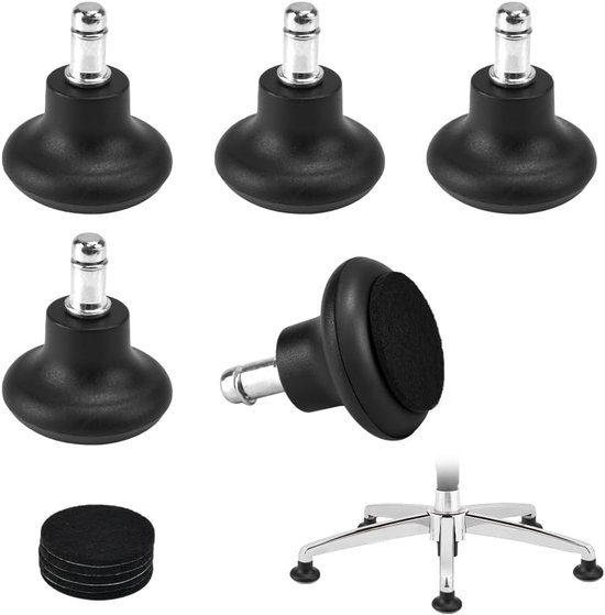 5 stuks vloerglijders 5 cm met vilten pads, ronde voetglijders, vervangende glijders, bureaustoel, draaistoel, bureaustoel, zonder wielen, kunststof, Bell Glides, vervanging voor draaibare