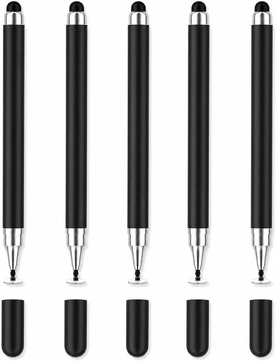 5 stuks zwarte styluspen, touchscreen-pen, Tylus Touch Pen, 2-in-1 touchscreen-pen voor alle tablets/smartphones, compatibel met Samsung/iPad/Android/iOS