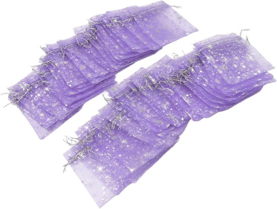 50 stuks 4 tot 6 inch sterpatroon pure organza zakjes met trekkoord, transparante gaas geschenkzakjes met satijnen snaren voor bruiloft sieraden snoep zeep cosmetische verpakking (Paars)