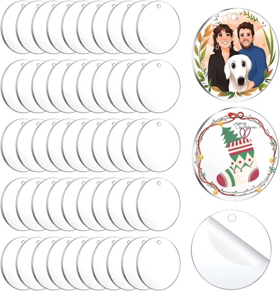 50 Stuks Acrylschijven Rond met Gat 5 cm, Heldere Acrylplaat Rond | Transparante Acrylschijf, Cirkel Acrylglasplaat, Ronde Acrylschijven voor Sleutelhangers, Schilderen, DIY Knutselen