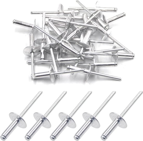 50 stuks aluminium blinde klinknagels met grote flens 4,8 mm x 16 mm, pak van 50 (zilver)