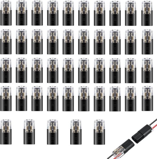 50 stuks D2 type mannelijk naar vrouwelijk verbindingsklem | Praktische en snelle waterdichte connectoren, steekkabelconnector voor 18-22 AWG-kabel