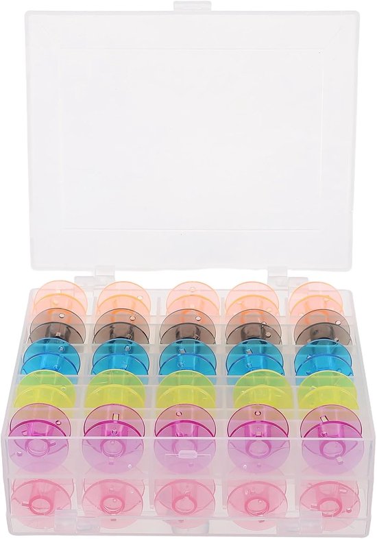 50 Stuks Gekleurde Plastic Naaimachine Spoelen met Opbergdoos Krasbestendige Gladde Draadspoelen voor Brede Compatibiliteit voor Quiltmachines Willekeurige Kleur