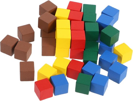 50 Stuks Houten Vierkante Schaakstukken Kinderspel Kleurrijk Houten Bordspel Pionnen Educatief Gezelschapsspel Rood Geel Karamel Groen Blauw