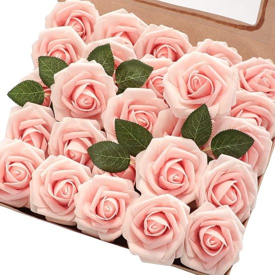 50 stuks kunstmatige rozenbloemen, roze neprozen voor decoratie, echt uitziende schuimroos bulk met stengel DIY bruiloft boeketten bruidsdouche bloemstukken Moederdag feest woondecoratie