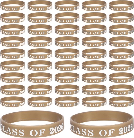 50 Stuks Siliconen Afstudeerpolsbandjes Class of Goudkleurig Flexibele Duurzame Afstudeerarmband voor Kleuterschool Schoolfeest Souvenirs Bedankjes
