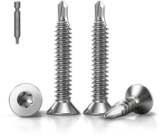 50 stuks Torx-boorschroeven, M5,5 x 70 mm, verzonken kop, zelftappende schroeven, roestvrij staal 410, platte kop, zelfborende schroeven, plaatschroeven DIN7504, metalen dakschroeven voor staal, plaat