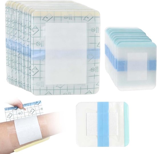 50 stuks waterbestendige douchepleisters, waterdichte pleisters met absorberend katoenen kussentje, Transparant folieverband (25x 6x7 cm, 25x 10x13 cm), tattoo-folie voor zwemmen, sport en herstel