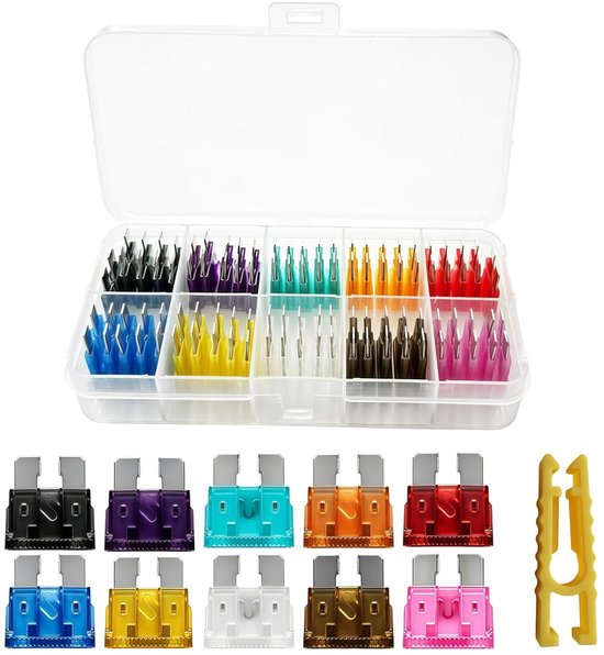 50 stuks zekeringen voor auto, vrachtwagen, camper, vrachtwagen, motorfiets, 2 A, 3 A, 5 A, 7,5 A, 10 A, 15 A, 20 A, 25 A, 30 A, 35 A, platte zekeringen voor auto's + 1 trekker