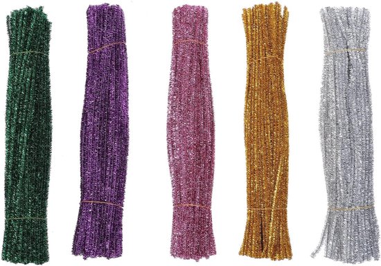 500 Stuks Glitter Pijpenragers Flexibele Chenille Stelen Mix voor Feestdagen Knutselwerkjes Bloemschik Decoratie Veilig voor Jongen Meisje