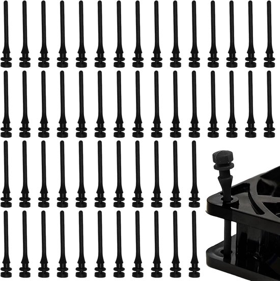 52 stuks ventilatorhouders, anti-vibratie, pc-ventilator, rubber, anti-vibratie, 43 mm, zwart, rubberen schroef, ventilatorhouders, rubberen schokdempers voor fans