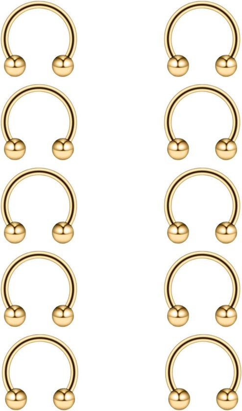 6-10 stuks hoefijzerpiercing neus lip septum helix ring 16G circular barbell 6/8/10/12/14 mm lippiercing zilver goud zwart