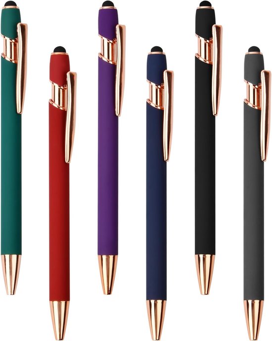 6 capacitieve styluspen, gepersonaliseerde balpen, balpen met touchscreen, universele stylus van rubber voor iPhone Pro Air Mini, Samsung Galaxy, Huawei Tablet en alle smartphones
