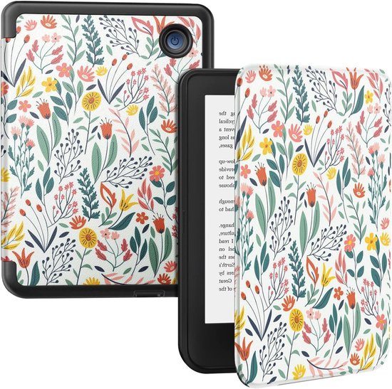 6 Inch Hoesje voor E-Reader met Automatische Slaapfunctie en Bloemenprint - Geschikt voor Kobo Clara BW/Clara Colour/Clara 2E van Merkloos