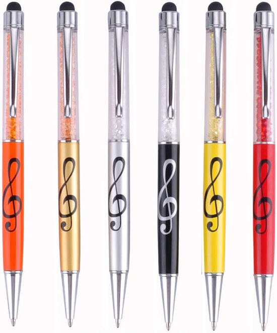 6 Pcs Stylus Pen Crystal Capacitive Ballpoint Pen, Diamond Retractable Music Note Pens for All Touch Screen Devices - ShopVlot