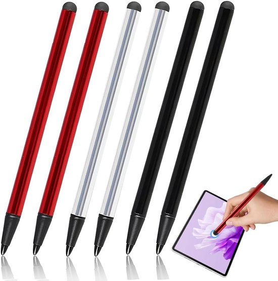6 Pezzi Penna Touch, Preciso E Durevole, Penna 2-In-1 Per Tablet Per Disegnare E Scrivere (Plastica, Nero/Rosso/Argento)