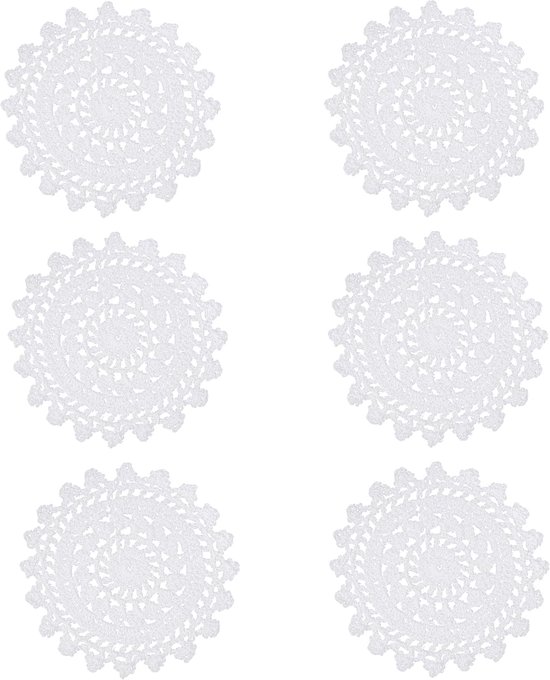 6 stuks 10 cm katoenen kleedjes, kleine vintage stoffen kanten placemats, gehaakte mandala-ronde onderzetters, handgemaakte wagenwielstijl doilies voor ambachten, wit