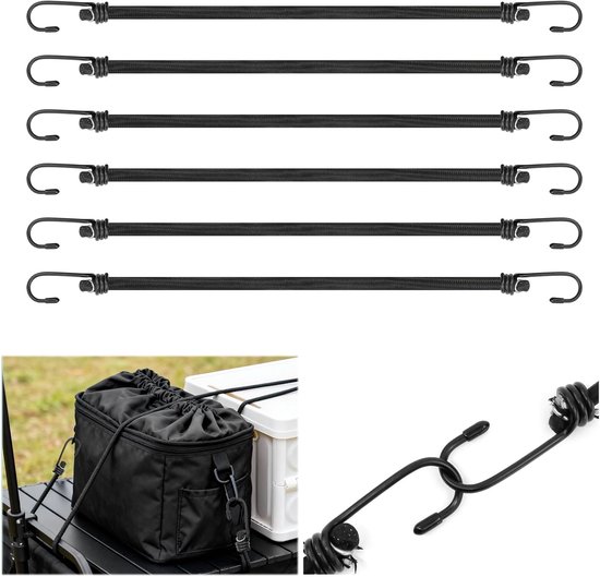 6 stuks 45 cm rubberen spanners met haken, Ø 8 mm rubberbanden met haken, spanrubber expander, duurzame bagagespanners, veelzijdige spanner voor camping, spanrubbers voor voertuigen