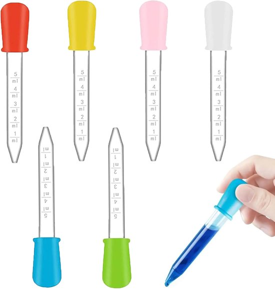 6 stuks 5 ml siliconen pipetten, transparante druppelteller met schaalverdeling, voor snoepvormen, knutselen, plantenverzorging, dierbenodigdheden en creatieve projecten.