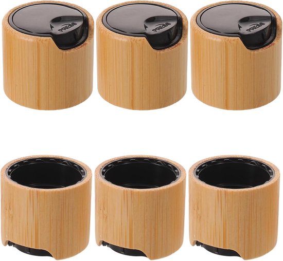 6 Stuks Bamboe Disc Top Doseerdoppen voor Cosmetische Flessen Herbruikbaar Geschikt voor Shampoo Serums Essentiële Oliën Glad Sluitend Breed Compatibel