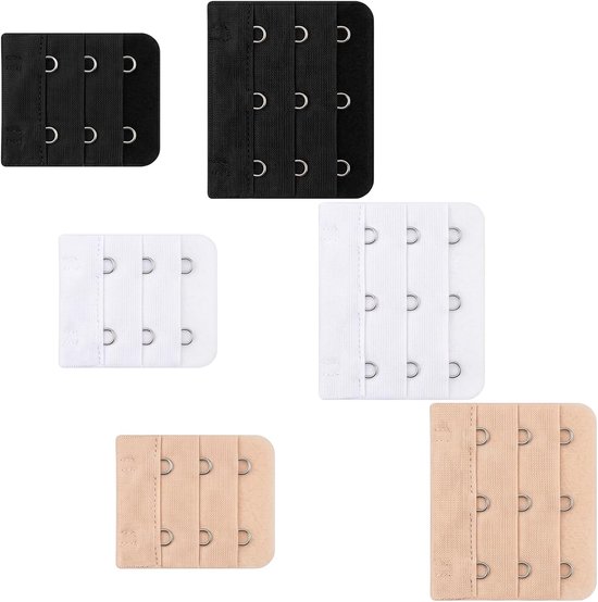 6 stuks beha-verlengingsset (2 haken en 3 haken), elastische beha-verlenging voor dames, bh-sluiting, verlenging in zwart, wit en huidskleur, beha-extenderset voor meer comfort