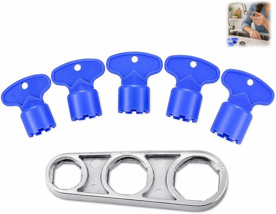 6 stuks beluchtingssleutels, ontmantelingssleutel, universele kraan M16/M18/M21/M22/M24 met sleutels, universeel waterfilter voor keuken, badkamer, waterbesparend, spatwaterdicht