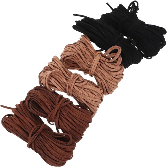 6 Stuks Brede Platte Nep Suède Koorden Per met Zwart Lichtbruin Kaki Geschikt voor Armband Ketting DIY Sieraden
