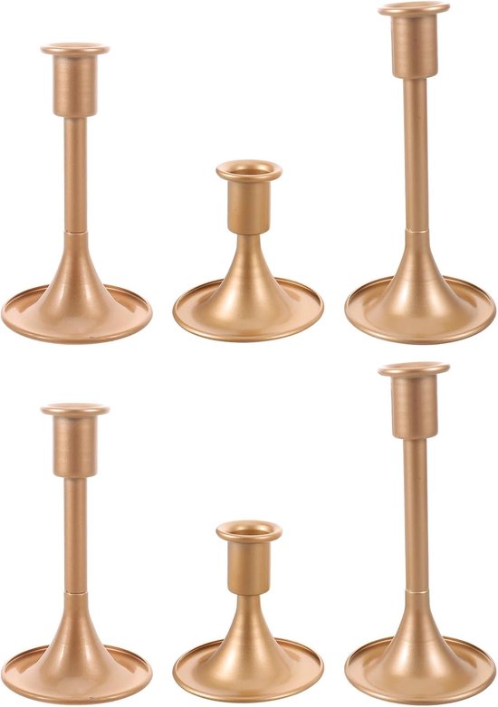 6 Stuks Delige Gouden Vintage Metalen Kandelaarhouders Stabiele Houder voor Kaarsen Compacte Antieke Kaarsstandaard voor Kerst Diner Sfeervolle Tafeldecoratie