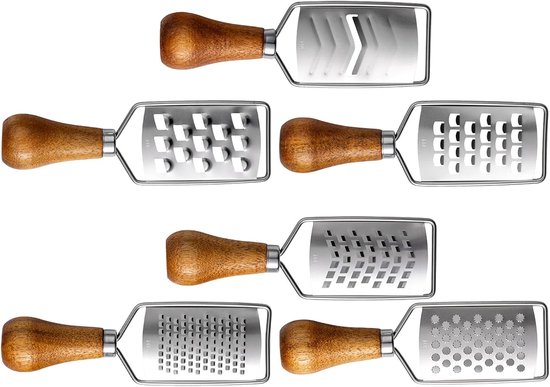6 Stuks Delige Rvs Kaasrasp met Houten Handvat Mini Groentesnijder Bakrasp Zester Compact Ergonomisch voor Kaas Gember Knoflook Groenten Chocolade