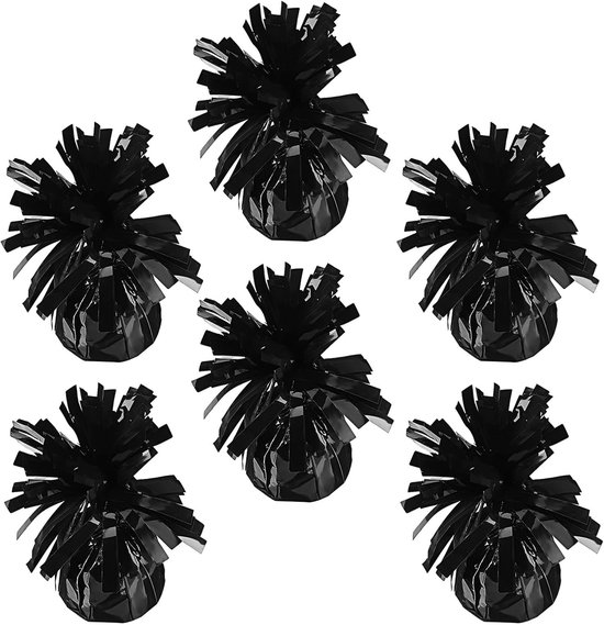 6 Stuks Delige Zwarte Helium Ballonnengewichten met Foliefranje Decoratieve Stapelbare Ankerblokken voor Bruiloft Verjaardag Feesttafels Veelzijdige Ballonnenhouders