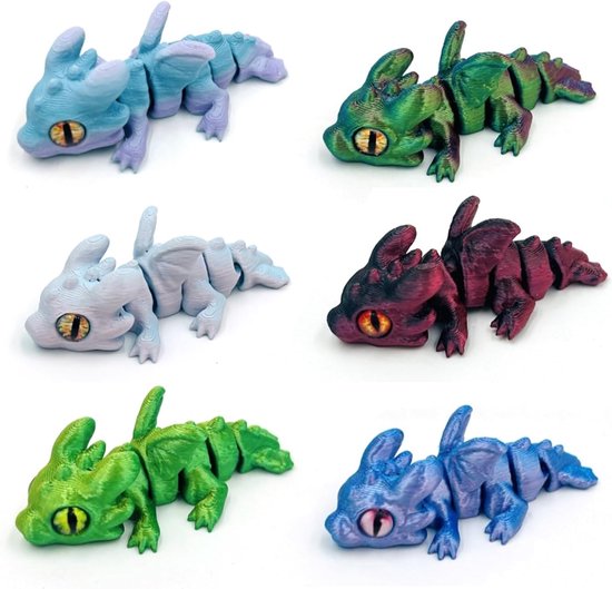 6 stuks draken, 3D-print, minifiguren, beweegbaar, flexibel, bureauspeelgoed voor kinderen en volwassenen, cadeau