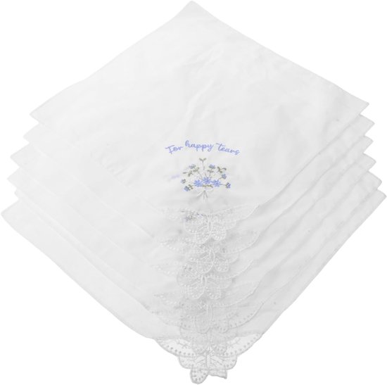 6 Stuks Geborduurde Katoenen Zakdoeken voor Dames Vierkante Witte Kant Handkerchiefs Zachte Absorberende Decoratieve Bruiloft Accessoires
