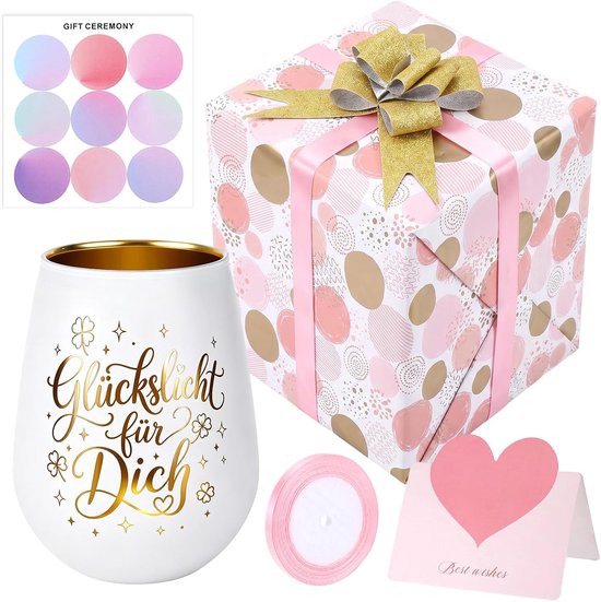 6 stuks geschenken voor vrouwen, windlicht glas gelukslicht theelichthouder