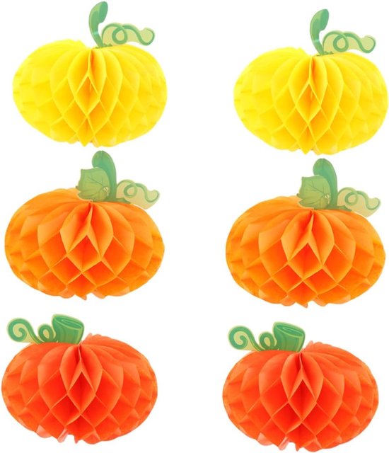 6 Stuks Halloween Papieren Honingraatdecoratie Pompoenvormige Hangers Feestelijke Driedelige Kleuren Geschikt voor Slaapkamer Woonkamer Feestversiering