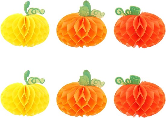 6 Stuks Halloween Papieren Pompoen Honingraat Hangende Feestversiering in Levendige Kleuren Herbruikbaar Geschikt voor Diverse Feestlocaties