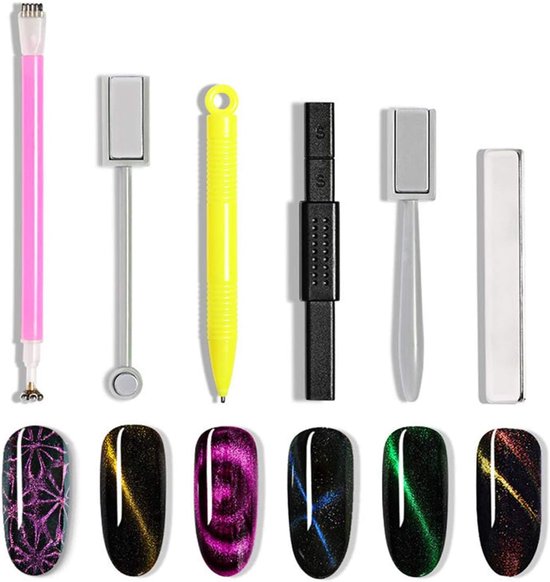 6 stuks hoogwaardige magneetstaafjes, set voor kattenoogeffect, perfect om te knutselen, nagelgereedschap, te gebruiken met nagellak of 3D-poeder, magnetisch, kattenooggel