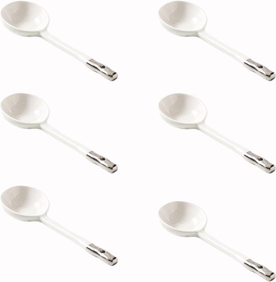 6 Stuks Japanese Style Ceramic Soup Spoon, Met Handvat enverzilverd, Ramen soeplepe, Keramische Dessertlepel, Voor Rijst Dessert Keukenservies