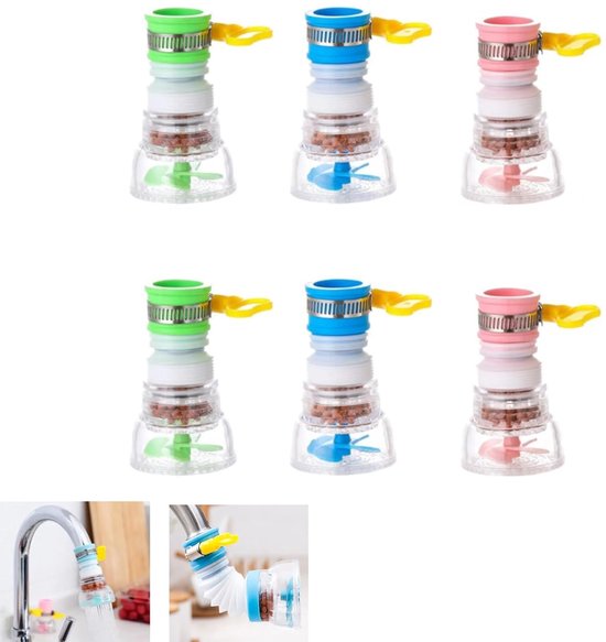 6 Stuks Kraan Booster Filter, Mini Kraanwaterfilter, 360 °Swivel Splash Proof, van Toepassing op Kraan Nozzle Filter Adapter(Drie Kleuren)