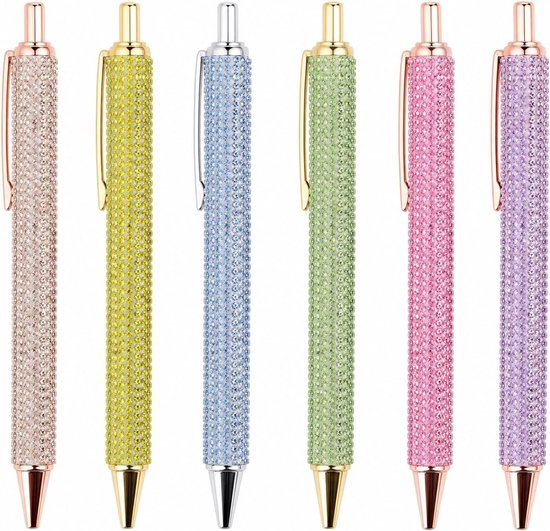 6 stuks kristallen balpen glitter balpen bling metalen pennen