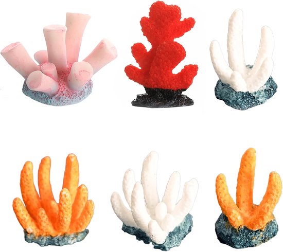 6 stuks kunstkoraaldecoratie, aquariumplanten van hars, accessoires voor vissen en aquarium, kleurrijk