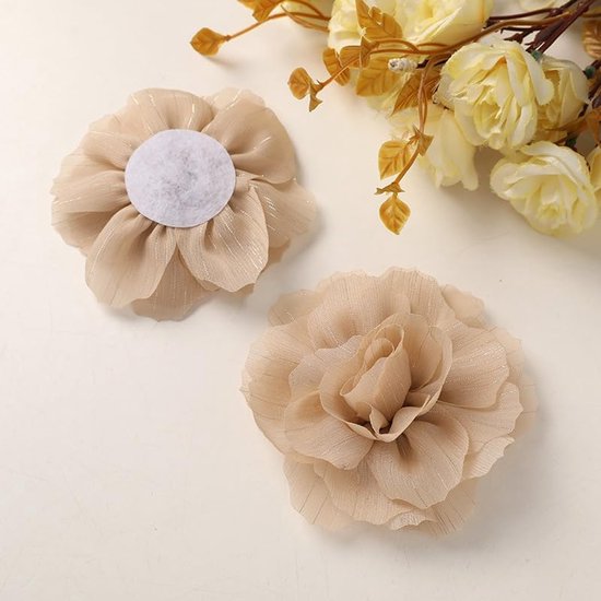 6 stuks kunstmatige bloem kleding decoratie accessoires, 9,5 cm bloemkoppen voor het maken van haaraccessoires, bruin