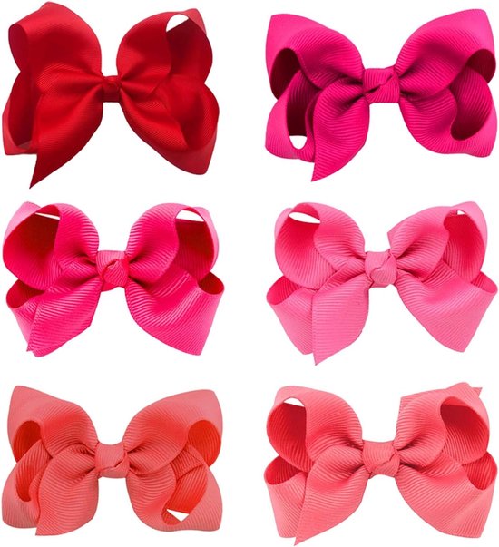 6 Stuks Lint Strik Haarspeldjes, 3 Inch Paardenstaart Clips, Eendenbek Clip Haarstrik voor Kinderen, Meisjes, Vrouwen (6 Kleuren)
