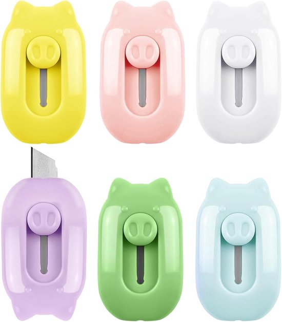 6 stuks mini-doossnijder, intrekbaar universeel mes, mini-gebruiksmes, draagbaar, schrijfwaren messen voor enveloppen, papiersnijden, doos of verpakking