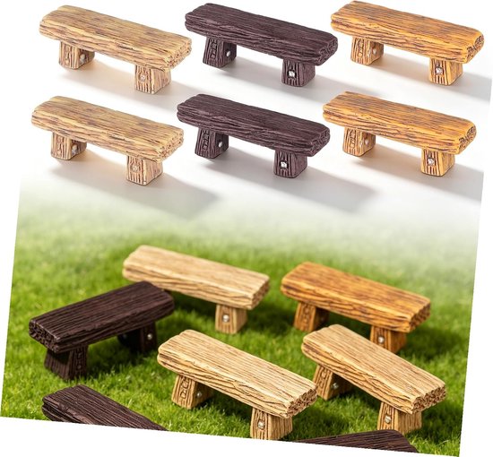 6 Stuks Mini Resin Stools Imitatie Hout Micro Landschap Decoraties DIY Craft Ornamenten voor Desktop Tuin Willekeurige Kleur