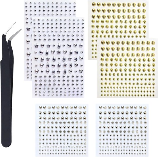 6 stuks neppiercings, lippiercings, nep-neuspiercings, wenkbrauwsteker, niet doordringende neuspiercings om op te plakken op zilveren navelstickers