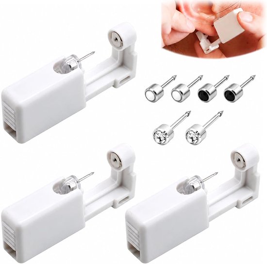 6 stuks oorboorpistool, wegwerp oorbellen pistool set met stras oorbellen en parel oorbellen