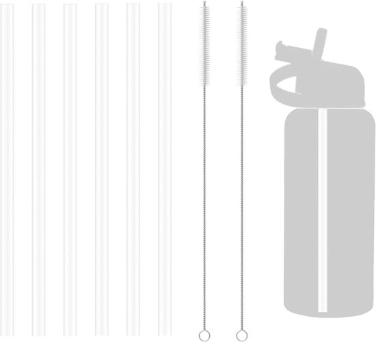 6 stuks plastic rietjes, vervangende rietjes, herbruikbare drinkrietjes, compatibel met Hydro Flask waterfles 500 - 1900 ml (18-64oz) en andere merken, met 2 reinigingsborstels, perfect voor alle